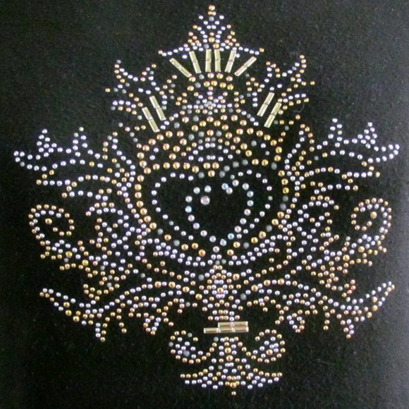 EMBELLISHED BLACK TOP, M, GOLD & SILVER BLING SPARKLY DESIGN, LONG SLEEVED RAYON - Picture 2 of 4